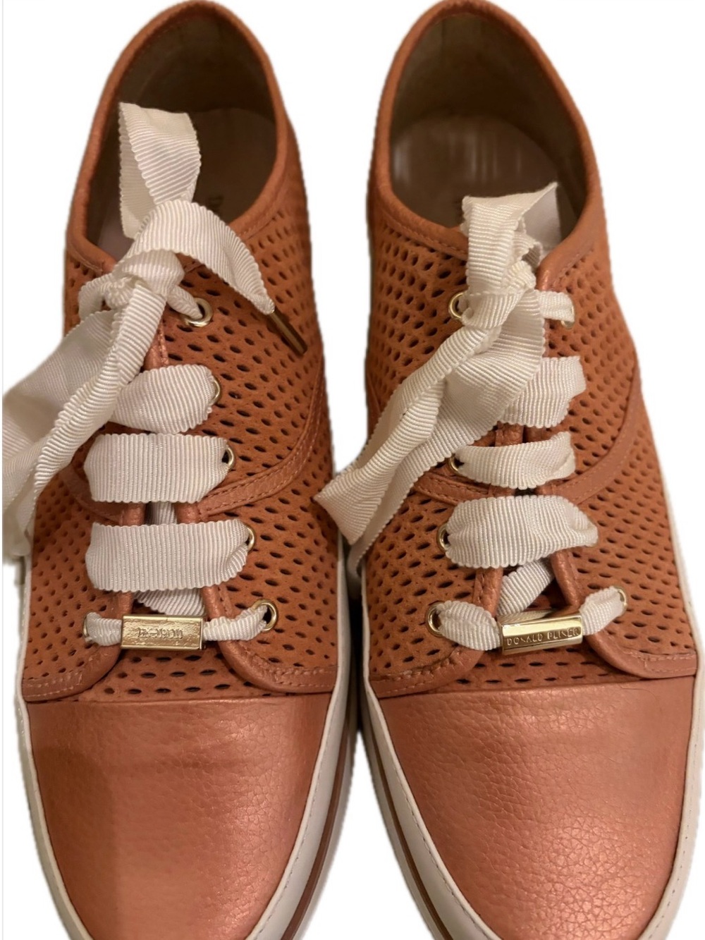 Never Worn Donald J. Pliner Metallic Copper Knit Sneakers with White Laces
